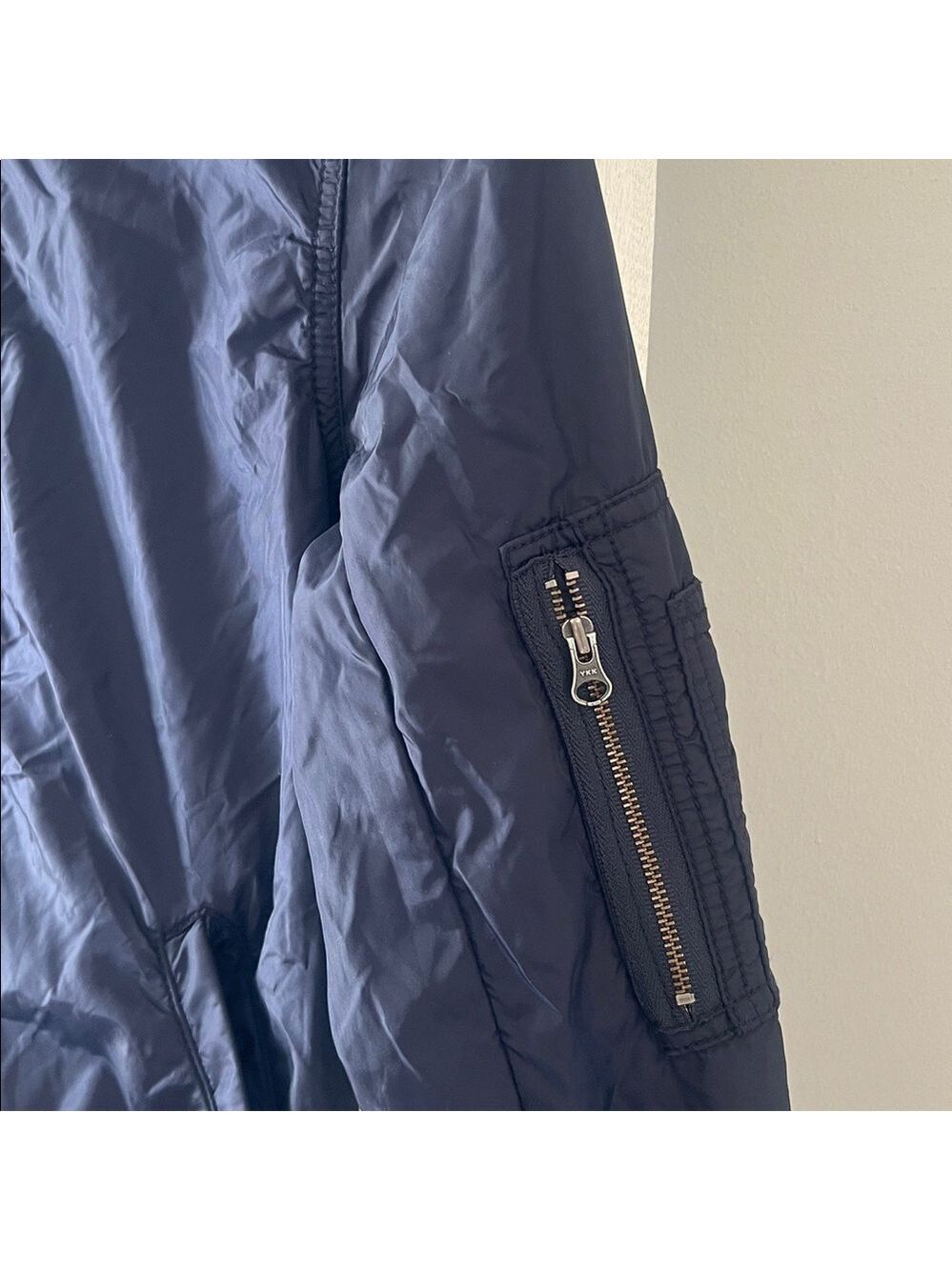 J. Crew navy Blue sweatshirt lined nylon bomber Jacket with Gray Accents small - Picture 5 of 10